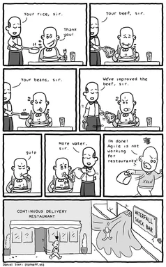 xkcd comic about agile vs waterfall in a restaurant