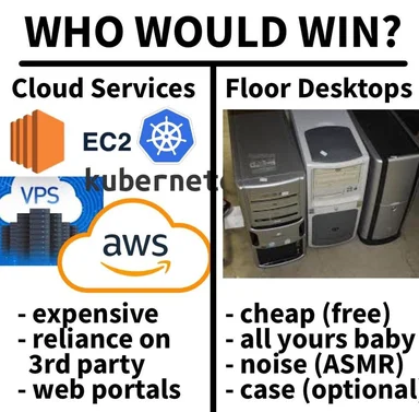 Cloud Services vs Floor Desktops meme