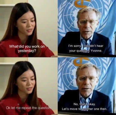 meme of woman asking man on screen what did you work on yesterday