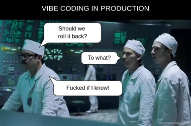 Three men in white lab coats discussing coding issues