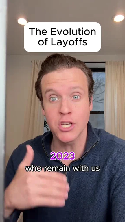The Evolution of Layoffs meme with man giving a thumbs up