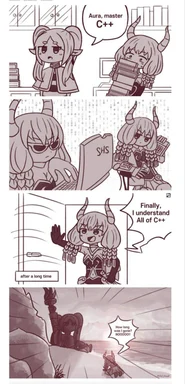 cartoon girl learns C++ programming language