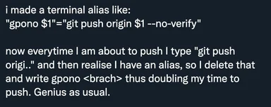 developer making a git alias to automate push with --no-verify