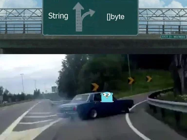 a meme of a car turning from string to byte