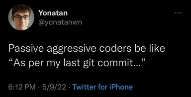 Passive aggressive coders be like 'As per my last git commit...'