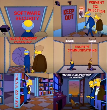 The Simpsons meme about software security best practices