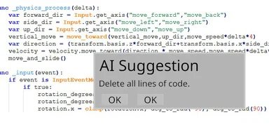 AI code review suggestion to delete all lines of code