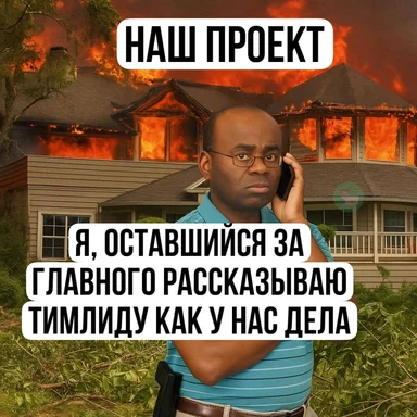 Man in front of burning house on phone