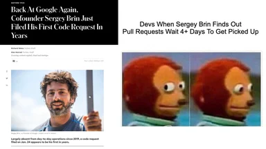 meme about sergey brin code review wait time