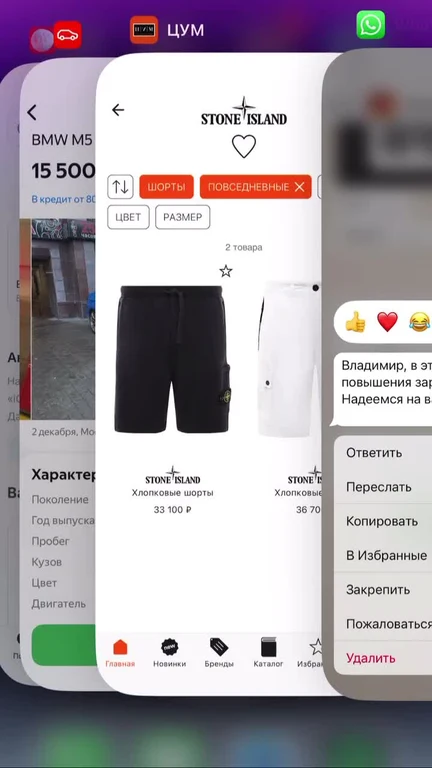 russian online shopping app screenshot with stone island shorts