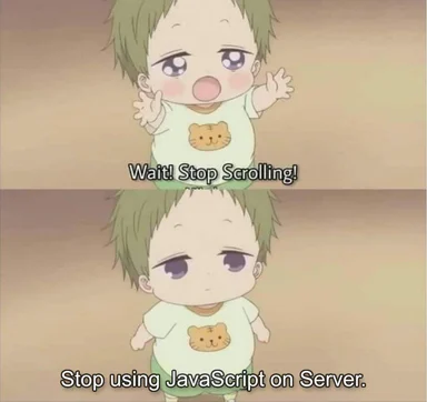 Cute anime character meme about JavaScript on server
