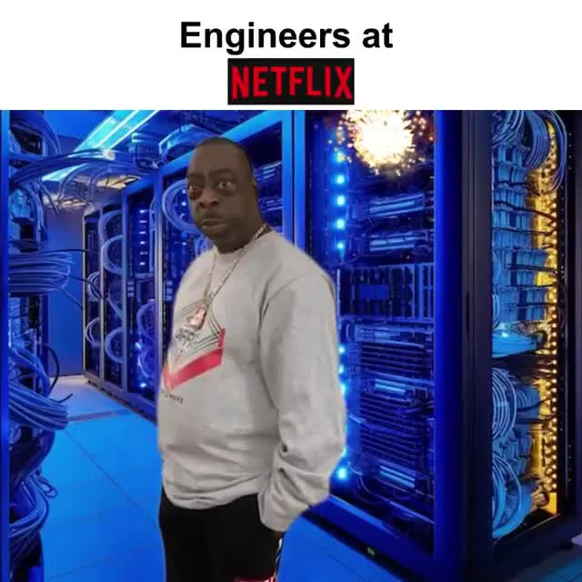 Biggie Smalls in a server room with the caption 'Engineers at NETFLIX'