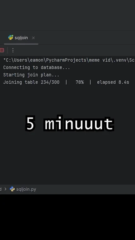 A screenshot of a code editor with a humorous twist on a database query taking a long time to complete