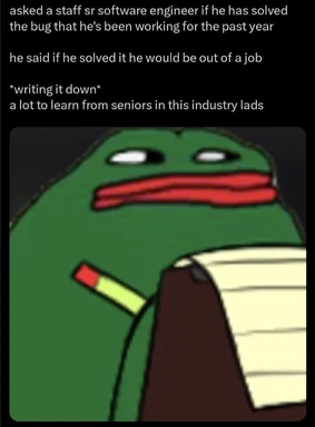 Pepe the Frog with a worried expression, holding a pencil and paper