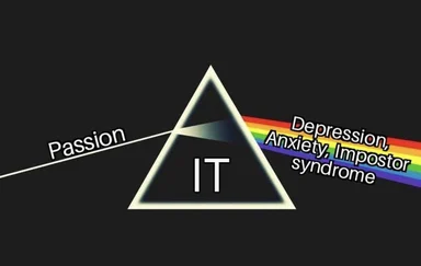 prism-triangle IT meme with rainbow and text