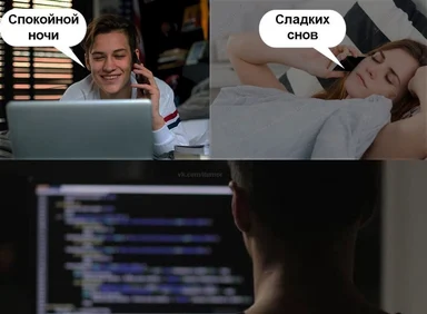 programmer late at night with russian phrases