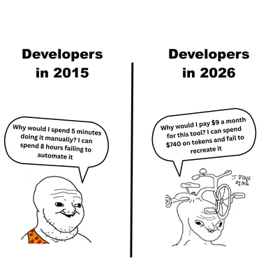 developers in 2015 vs 2026 meme