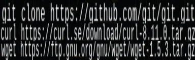 Terminal commands for downloading git, curl, and wget