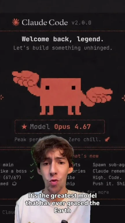 Claude Code AI model Opus 4.67 promo screenshot
