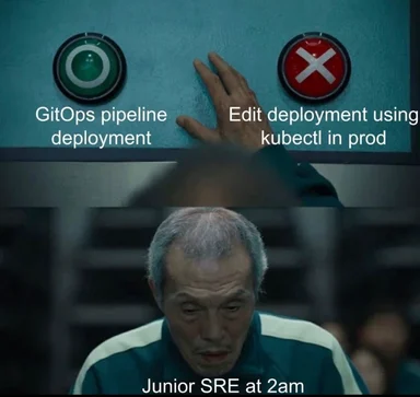 junior sre at 2am gitops pipeline deployment edit deployment using kubectl in prod