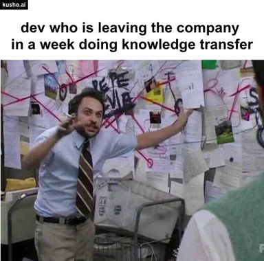 A developer doing a half-hearted knowledge transfer before leaving the company