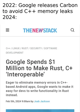 Google's 2022 and 2024 strategy to avoid C++ memory leaks with Carbon and Rust