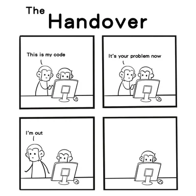 cartoon of developer handover