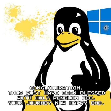Tux the penguin with a congratulatory message