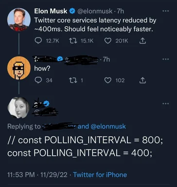 Elon Musk Twitter latency joke