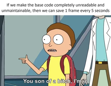 Rick and Morty character excitedly agreeing to make code unreadable