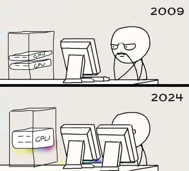 comic strip comparing gpu technology in 2009 and 2024