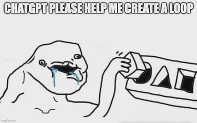 Sad frog meme asking ChatGPT for help creating a loop