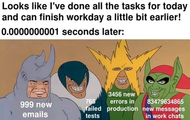 four villains reacting to new work tasks