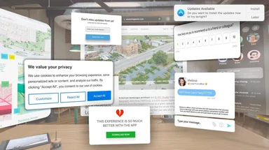 overlays of pop-up windows on a computer screen