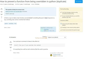 a stackoverflow question about preventing a function from being overridden in python