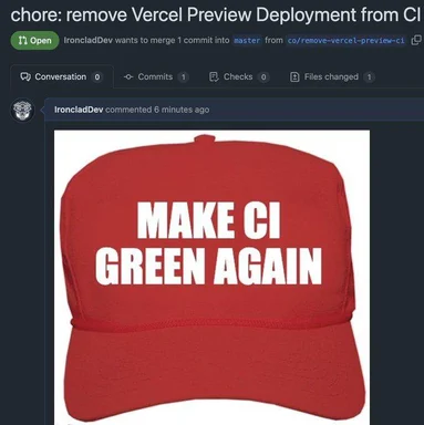 Red baseball cap with MAKE CI GREEN AGAIN text
