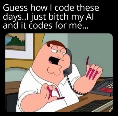 Peter Griffin with long red nails on his fingers talking on the phone with a shocked expression