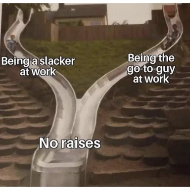 meme image of two children on a slide with text overlay