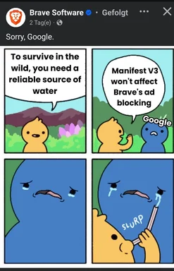 Brave Software meme about Manifest V3 and Google