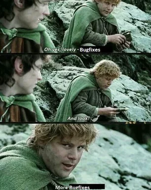 Lord of the Rings character reacts to bugfixes