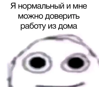 russian meme image of a silly face with text about working from home