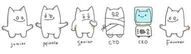junior middle senior cto ceo founder developer roles cartoon