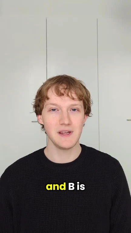 A young man in a black sweater speaking, with text overlay 'and B is'