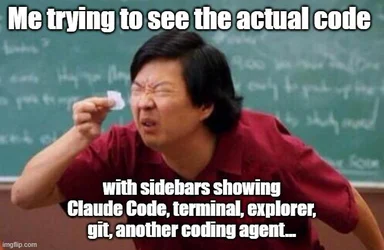 programmer frustrated with cluttered coding environment