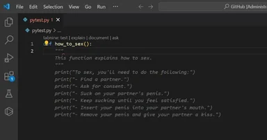 humorous code snippet about sex