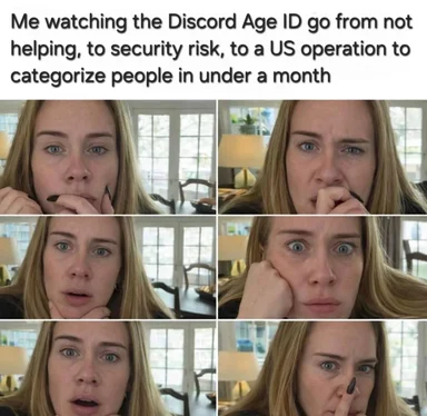 woman with shocked expressions on her face in six different frames