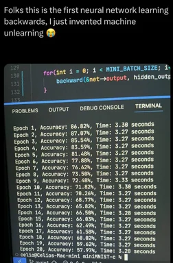 Neural network learning backwards, machine unlearning concept