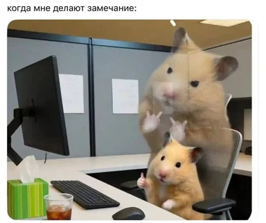 hamster in office chair with another hamster at desk