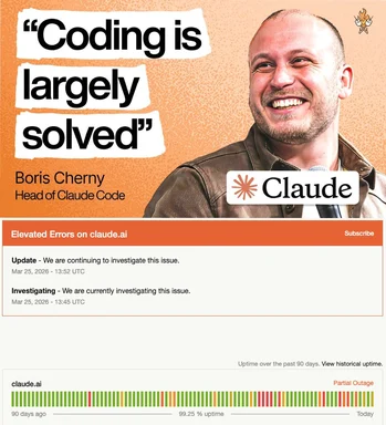 Boris Cherny Head of Claude Code smiling with text 'Coding is largely solved'