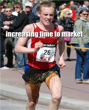 a dirty runner with the text 'increasing time to market'